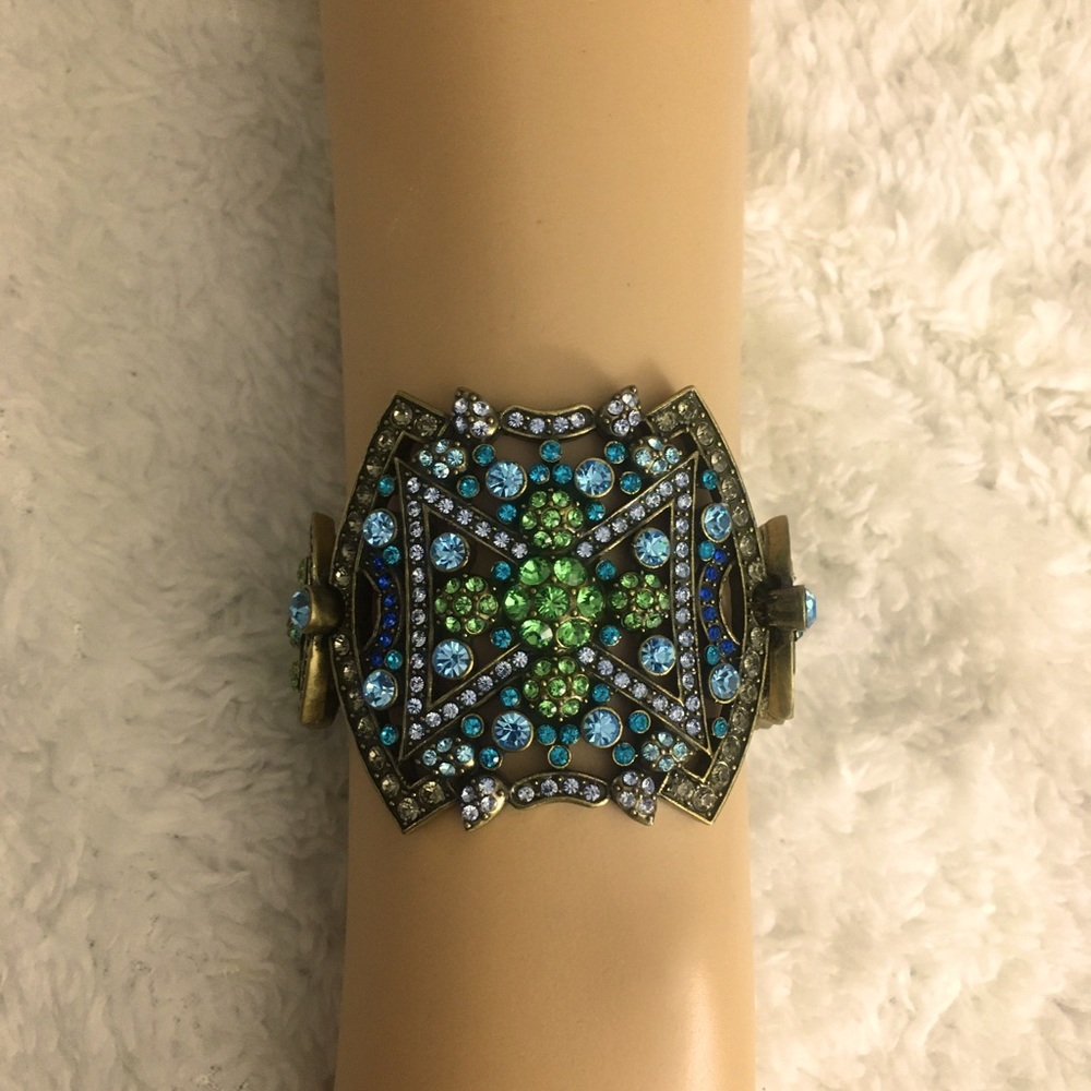 LaVintage Antique Brass Swarovski Cuff Bangle